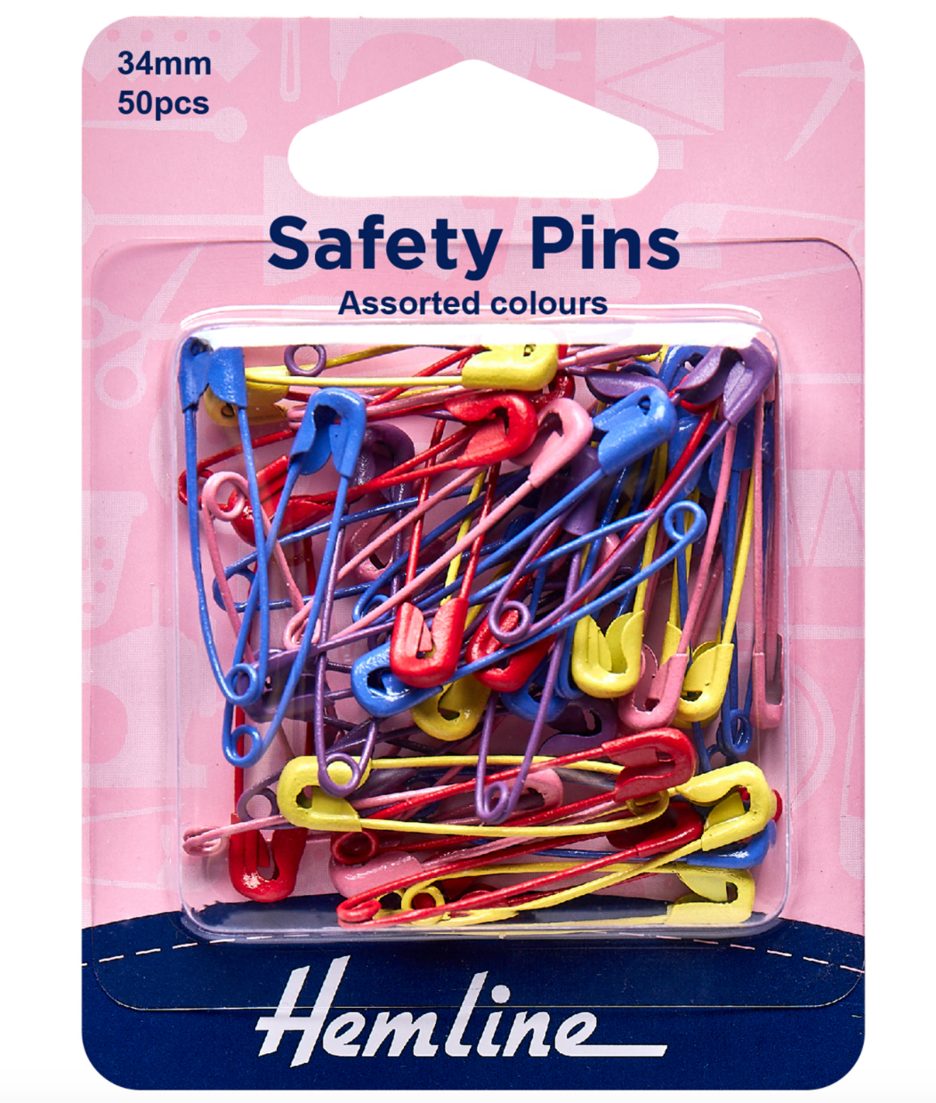 Hemline Safety Pins 34mm -Assorted Colours