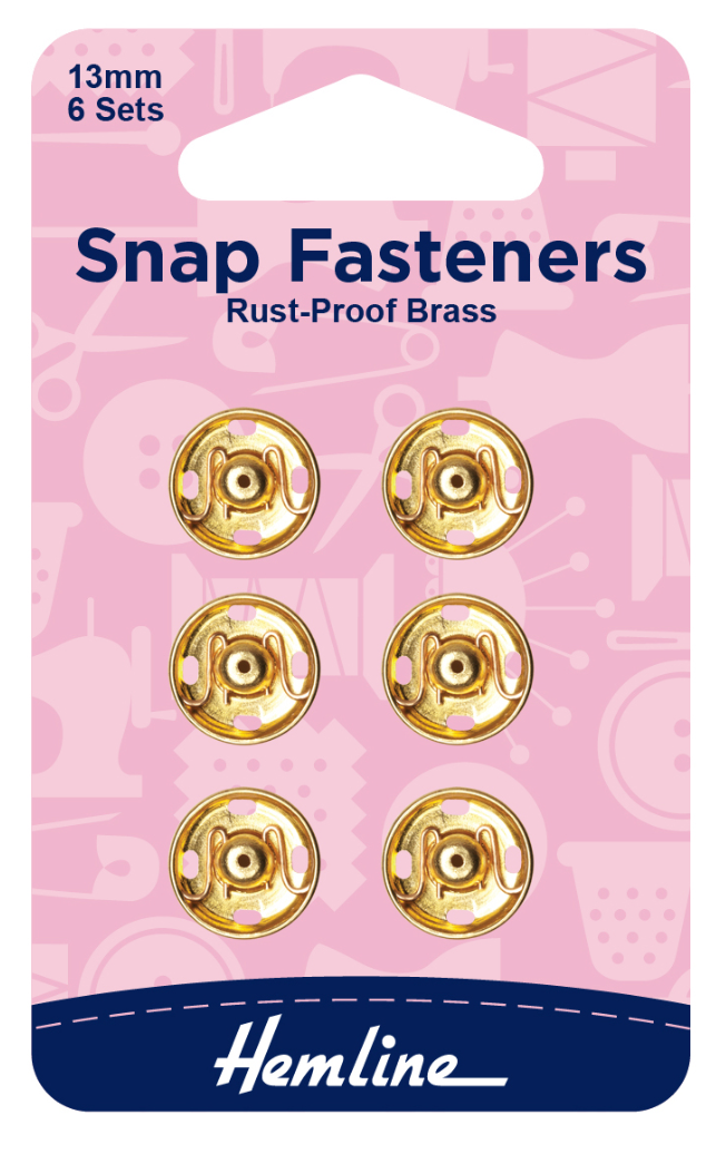 Hemline 13mm Sew-on Snap Fasteners-Gold