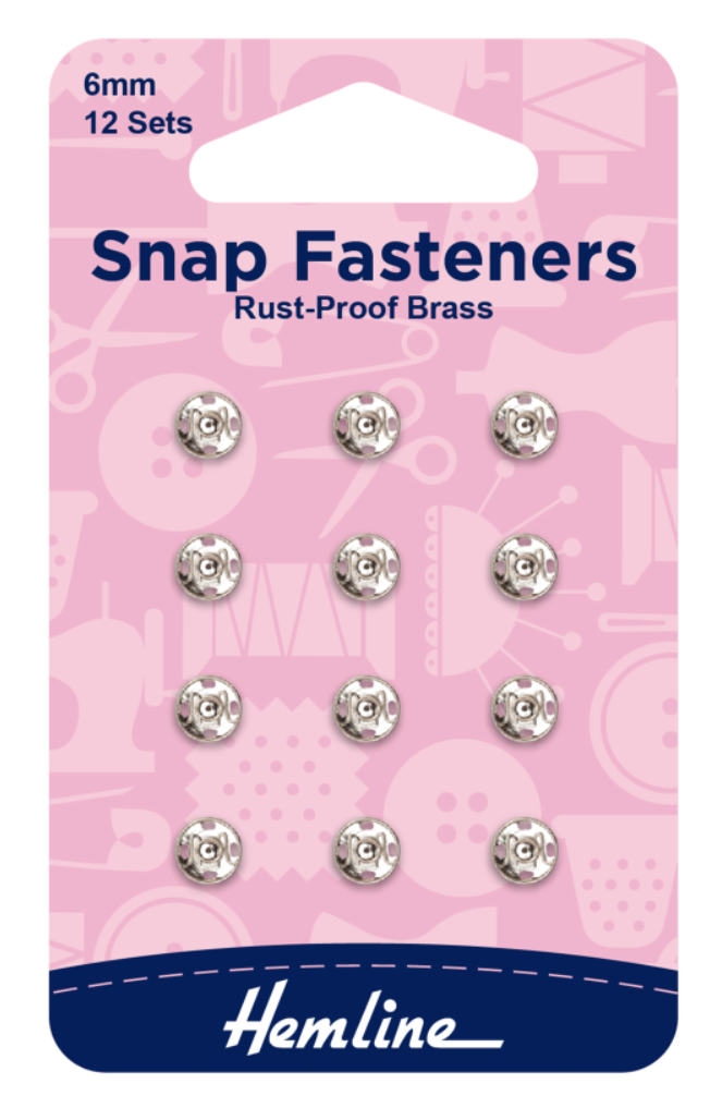 Hemline 6mm Sew-on Snap Fasteners -Nickel