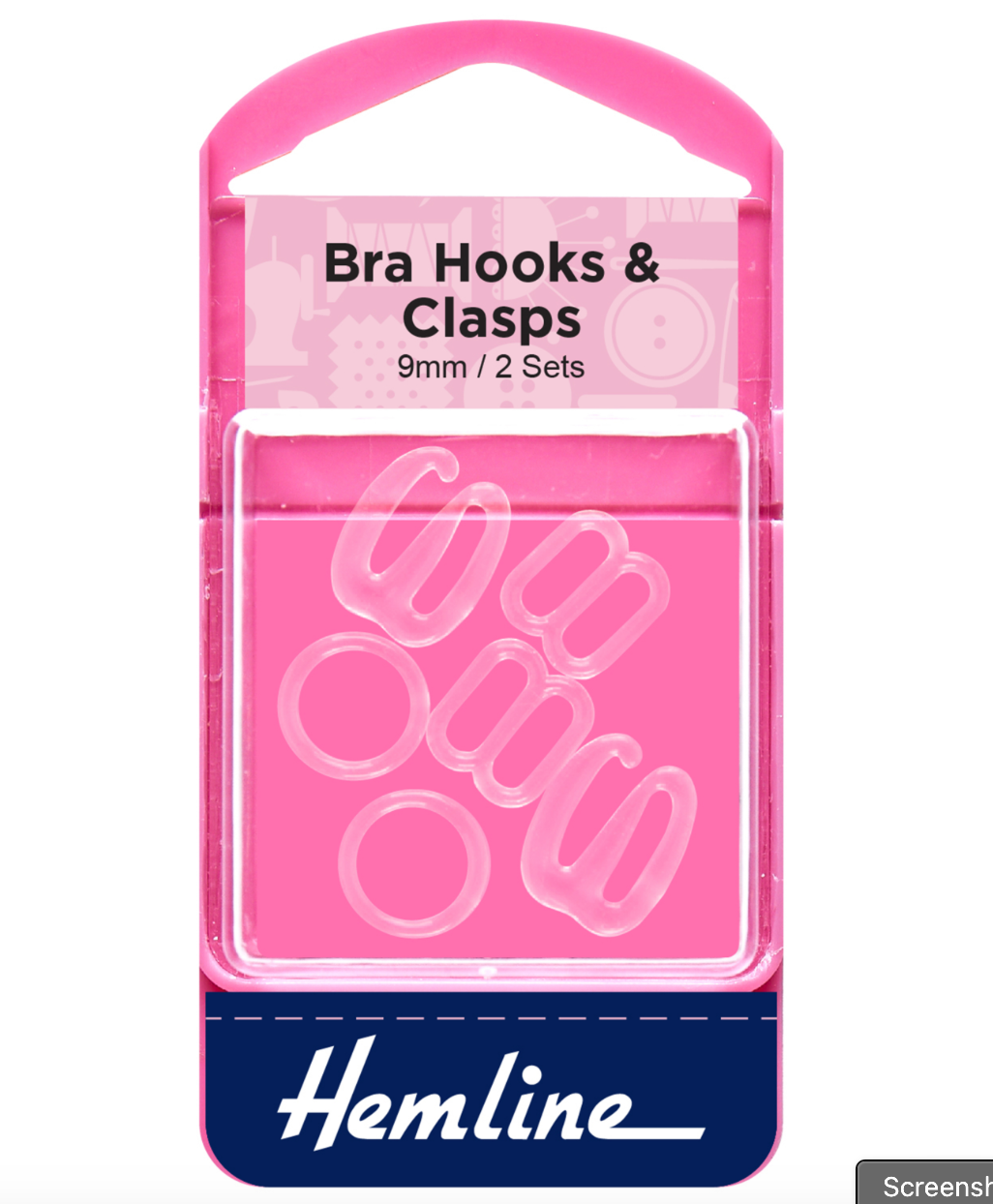 Hemline Bra Hooks & Clasps 9mm -Clear