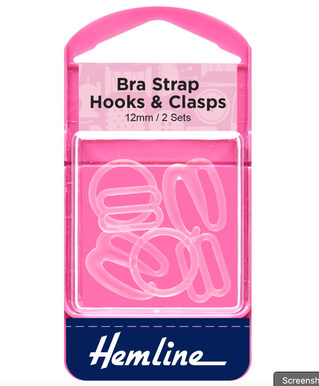 Hemline Bra Hooks & Clasps 12mm -Clear