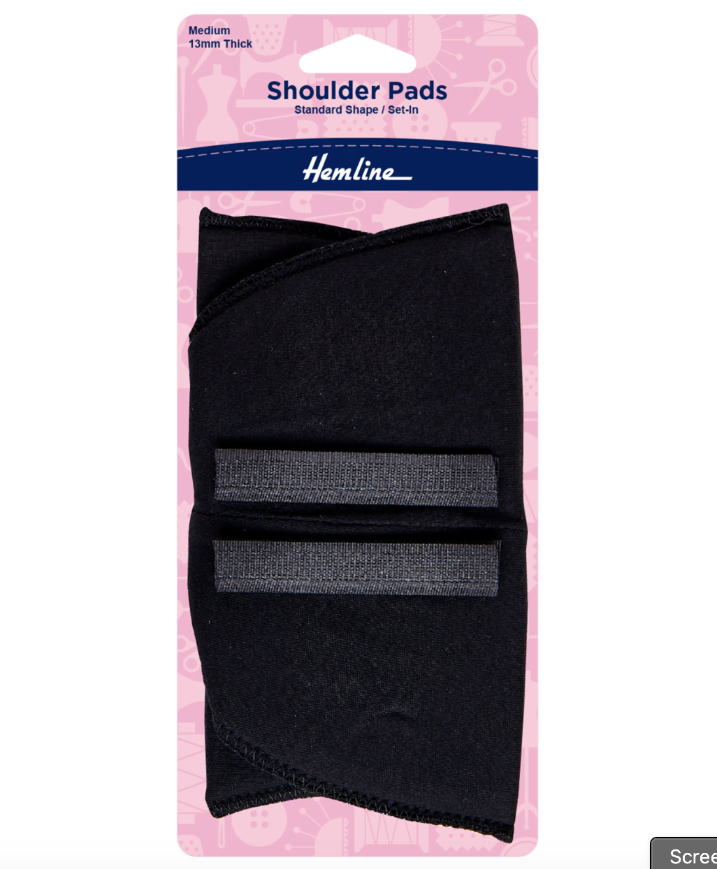 Hemline Shoulder Pads Standard Set-In Medium -Black