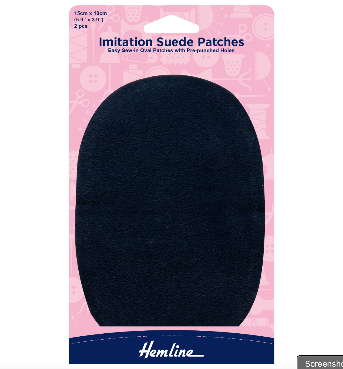 Hemline Sew-in Imitation Suede Patches - Navy