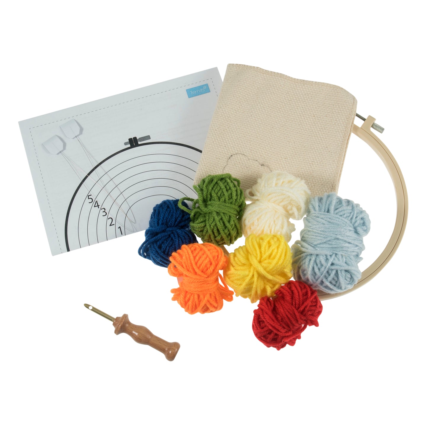 Punch Needle Kit: Yarn and Hoop: Rainbow