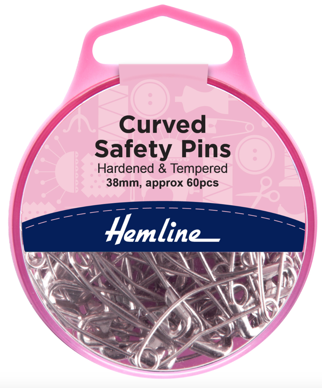 Hemline Curved Safety Pins 38mm -Nickel