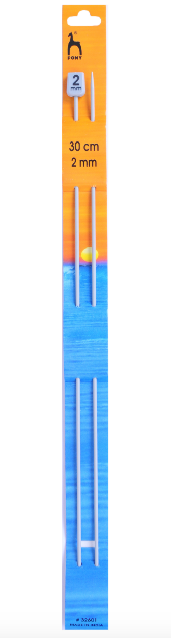 Pony 30cm Knitting Needles Single Ended- 2mm
