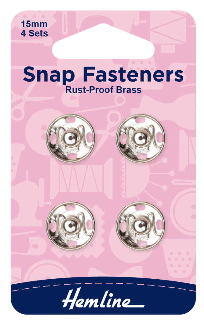 Hemline 15mm Sew-on Snap Fasteners -Nickel