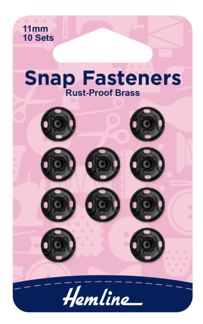 Hemline 11mm Sew-on Snap Fasteners -Black