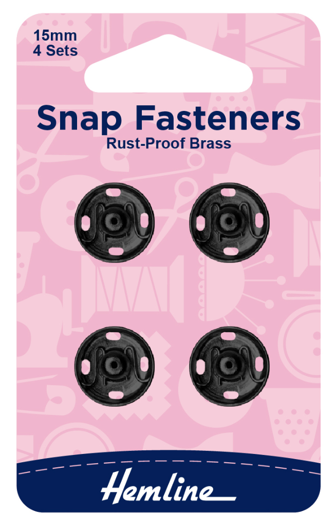 Hemline 15mm Sew-on Snap Fasteners -Black