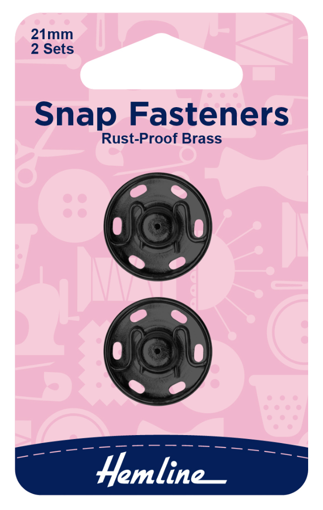 Hemline 21mm Sew-on Snap Fasteners -Black