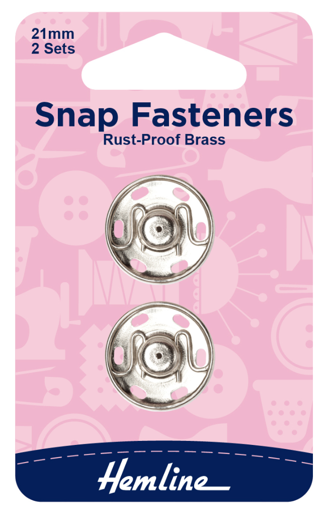 Hemline 21mm Sew-on Snap Fasteners -Nickel