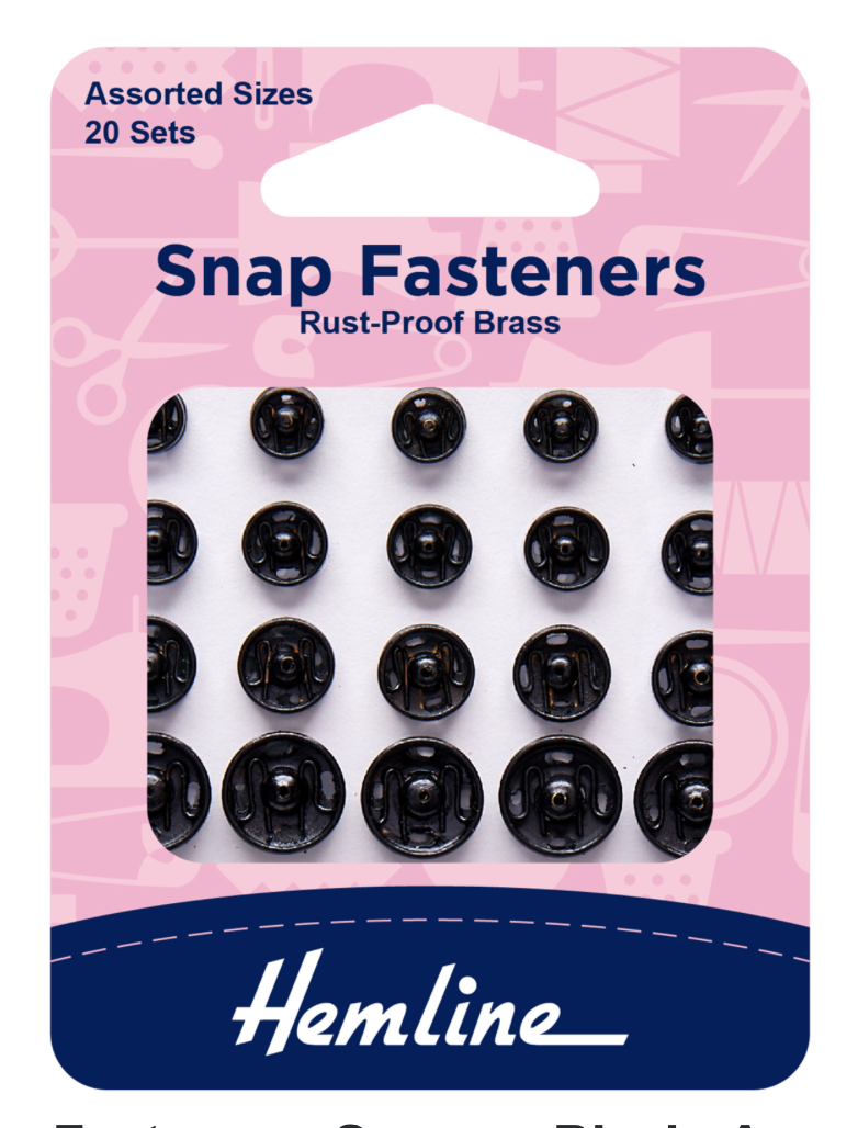 Hemline Assorted Sew-on Snap Fasteners -Black
