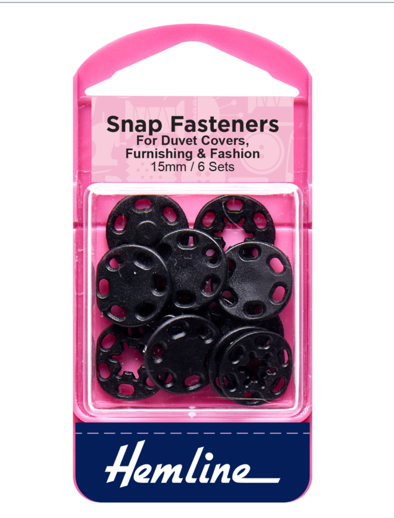 Hemline 15mm Sew-on Snap Fasteners-Black (Plastic)