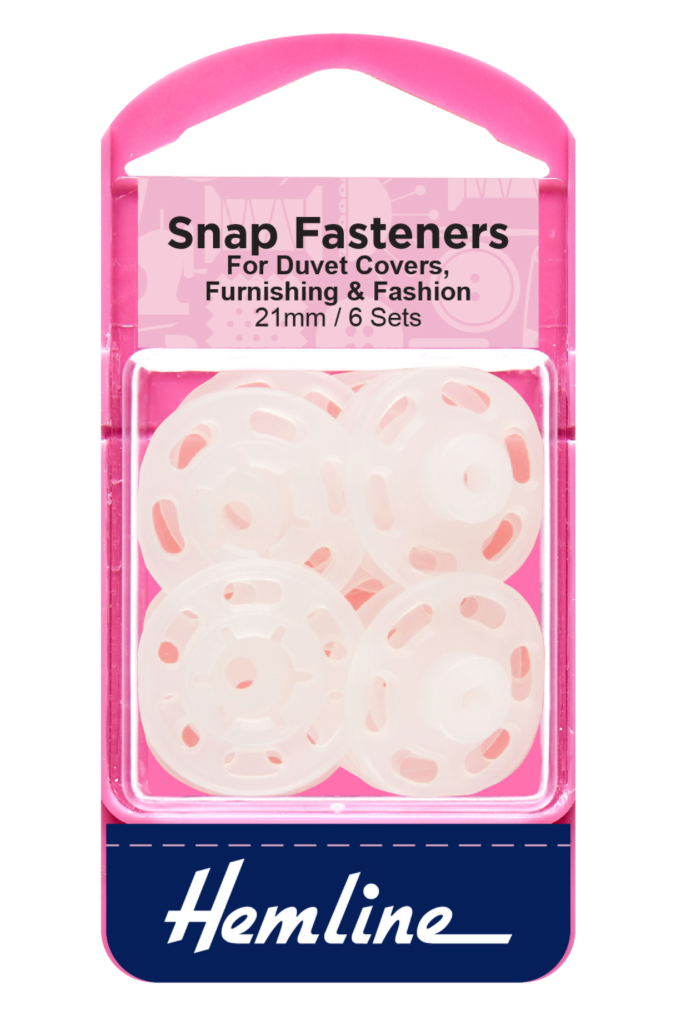 Hemline 21mm Sew-on Snap Fasteners -Clear (Plastic)