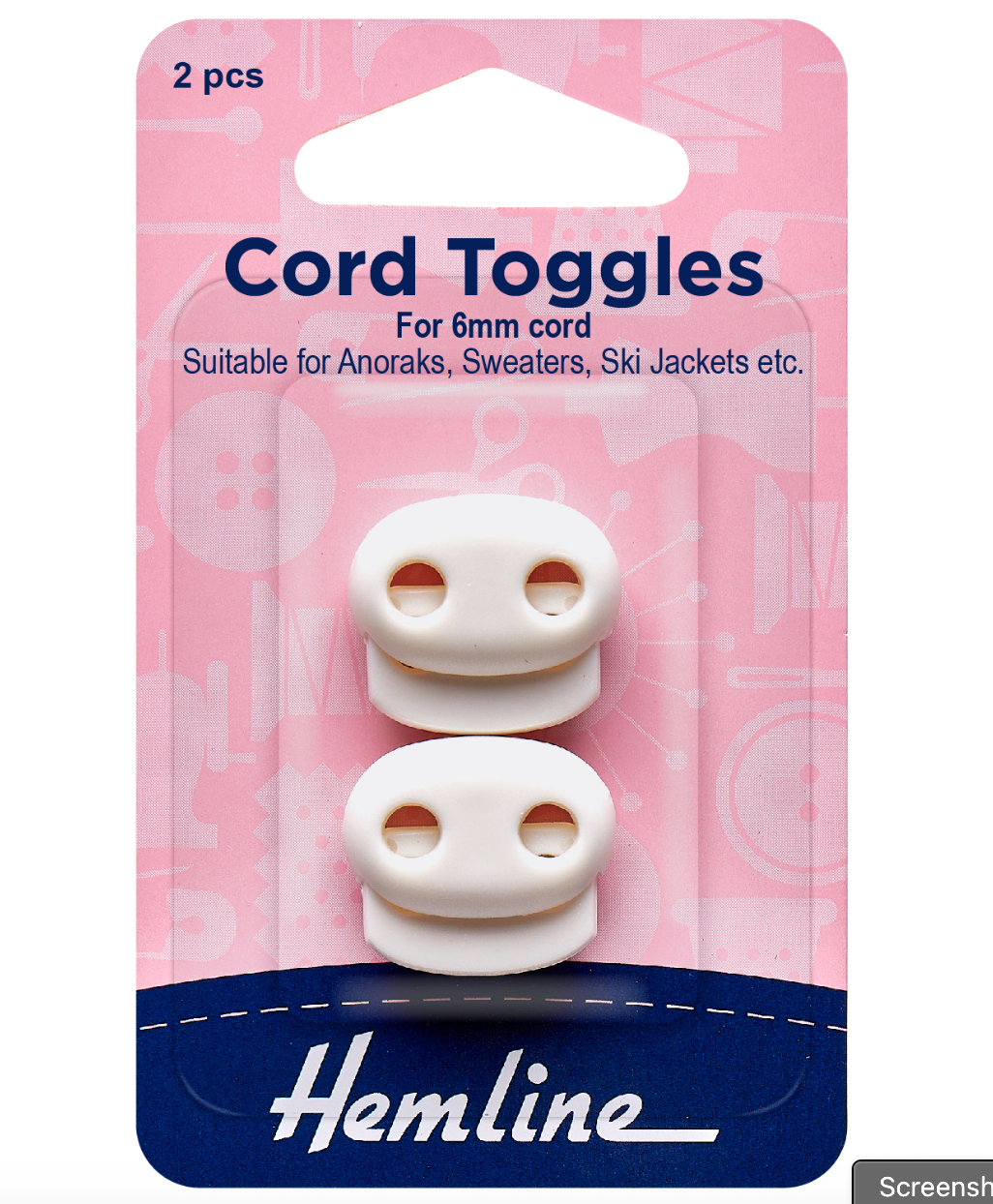 Hemline Adjustable Cord Toggles 6mm - White