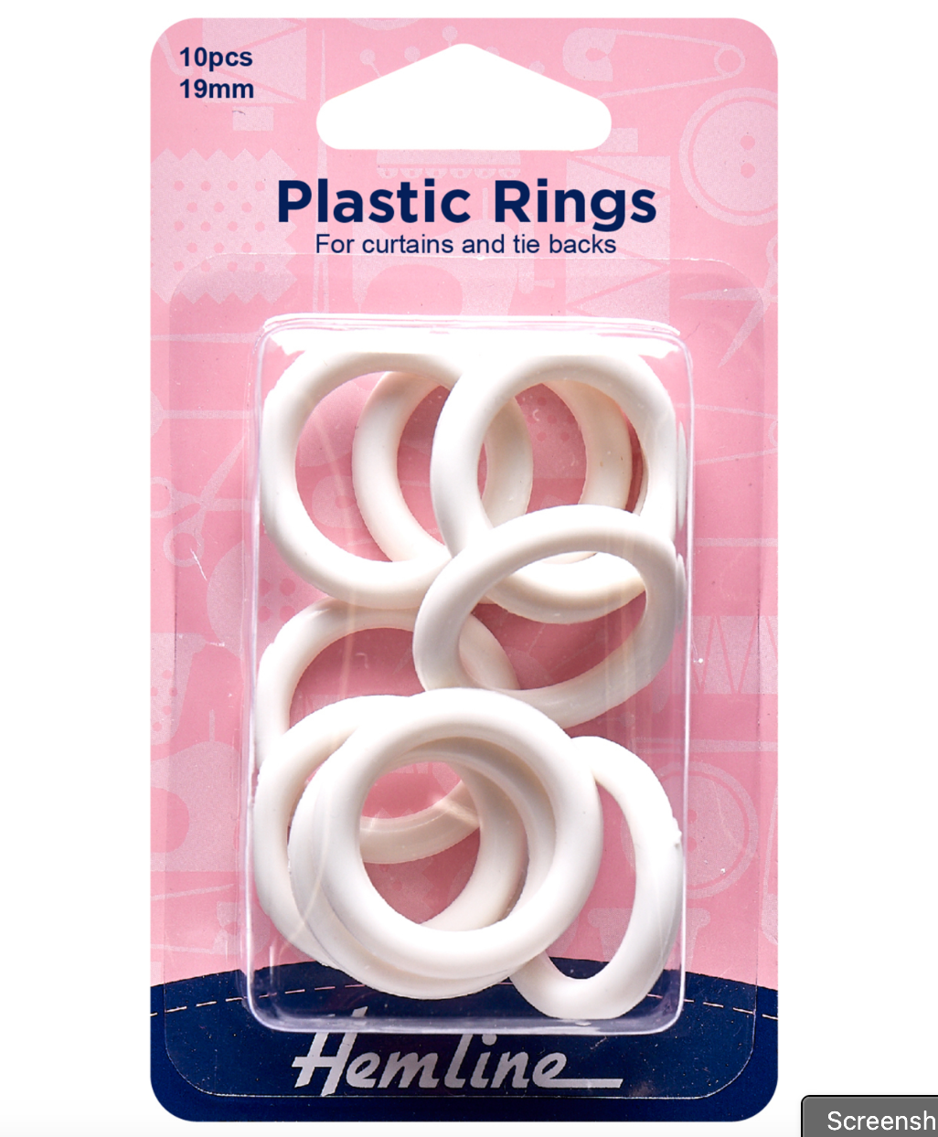 Hemline Plastic Curtain Rings White  19mm - 10pcs