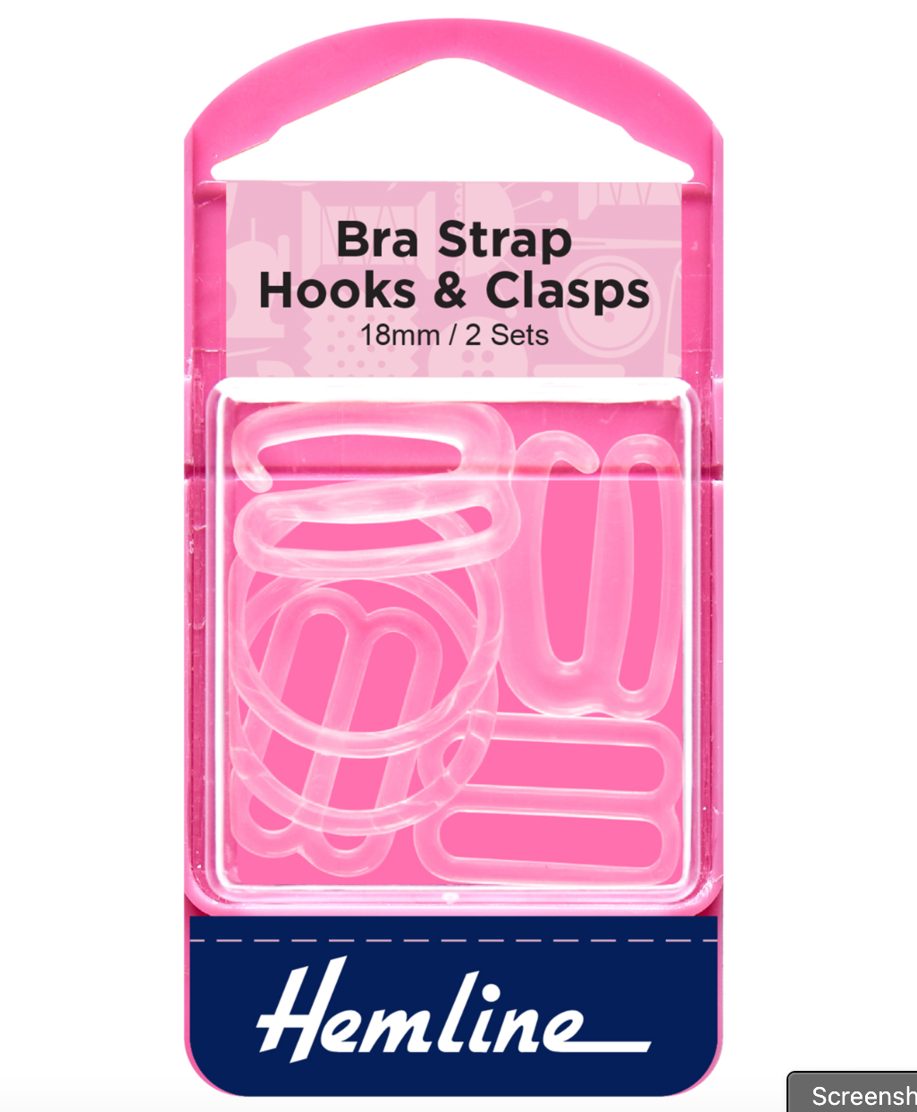 Hemline Bra Hooks & Clasps 18mm -Clear