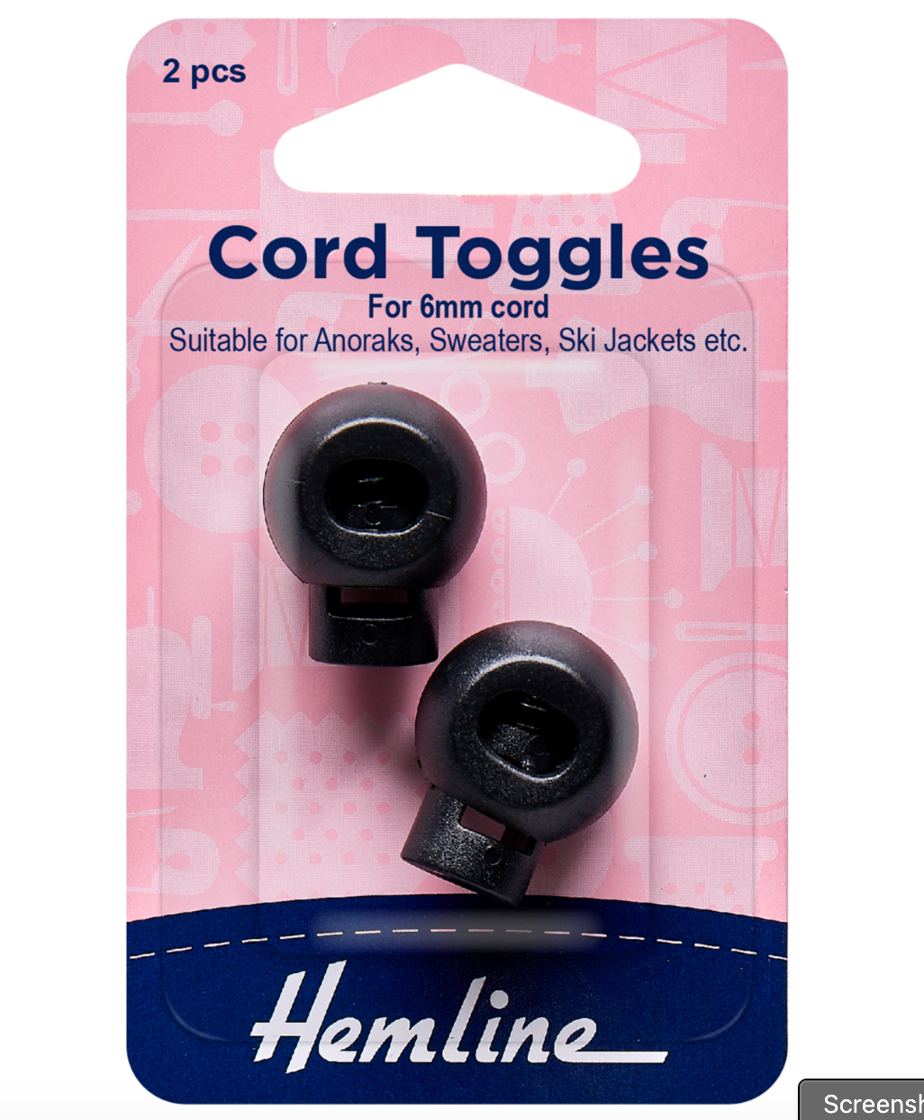Hemline Cord Toggles 6mm - Black
