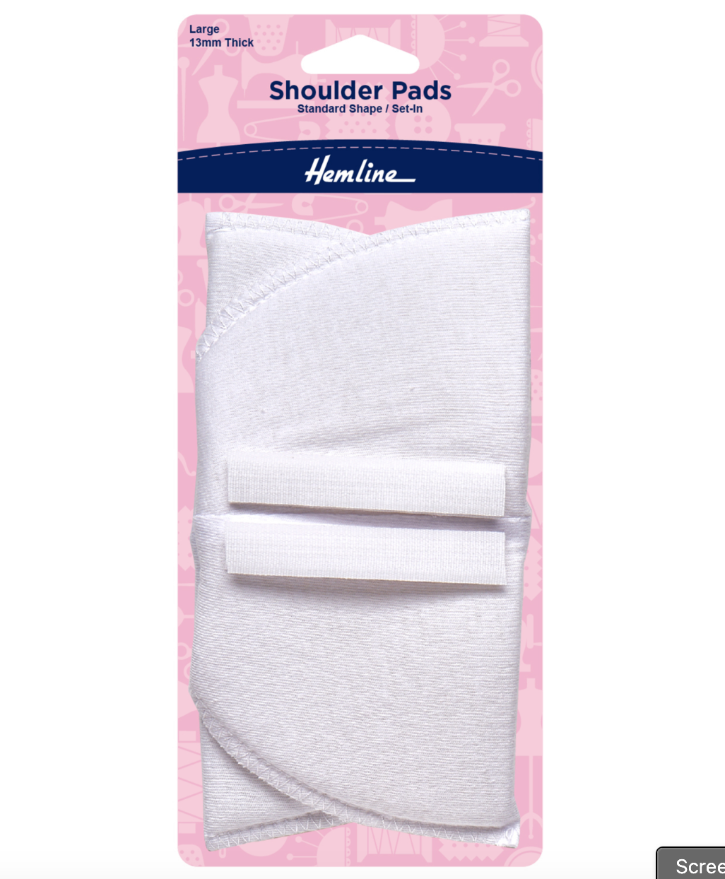 Hemline Shoulder Pads Standard Set-In Large -White