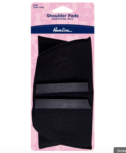 Hemline Shoulder Pads Standard Set-In Large -Black