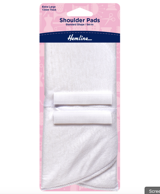 Hemline Shoulder Pads Standard Set-In Extra Large -White